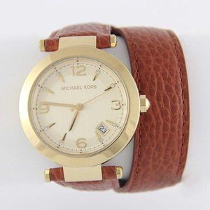 Michael Kors Double Wrap Leather Watch Gold/Brown